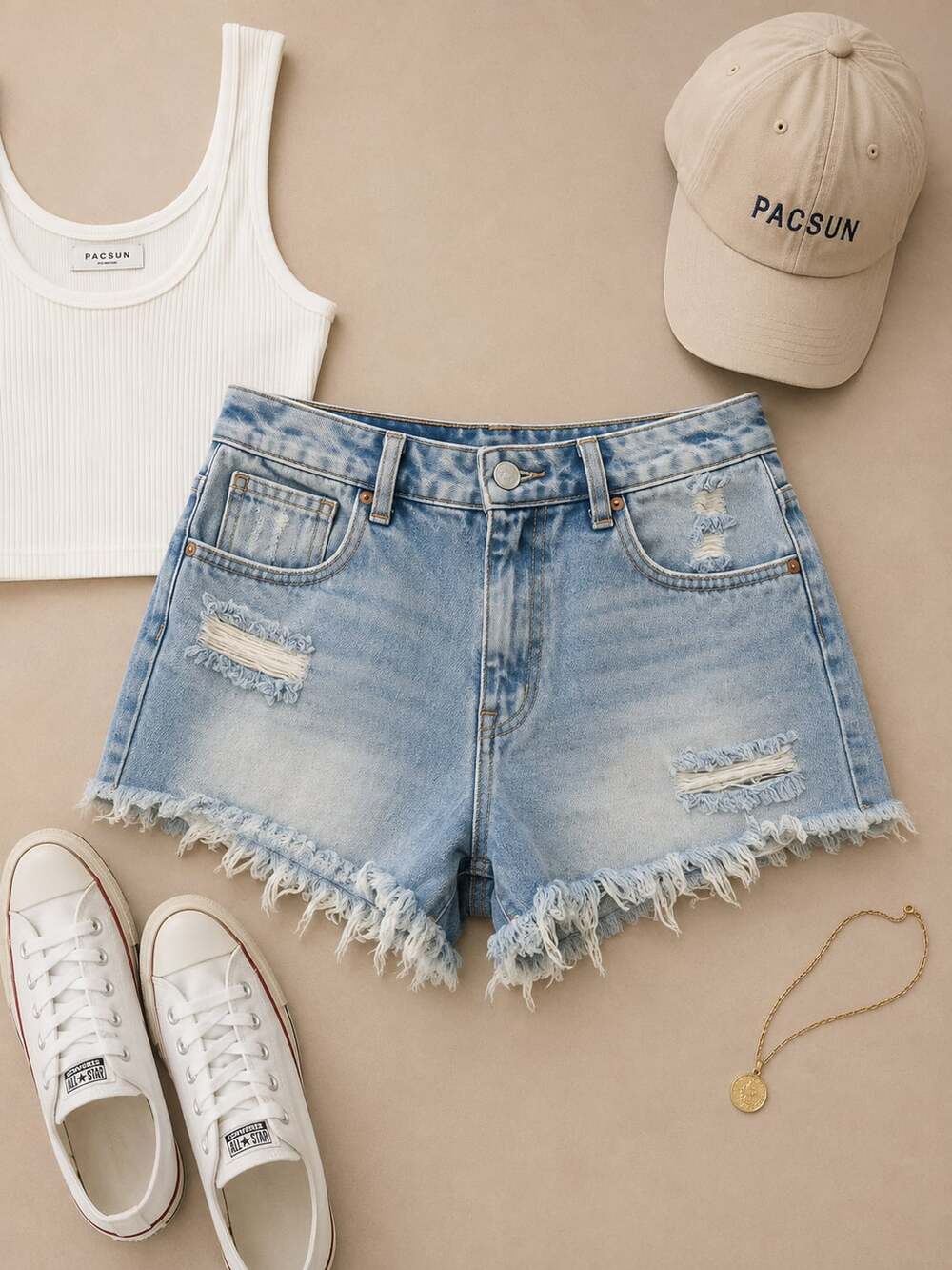 PAC SUN High Waisted Distressed Jean Shorts Embroidered (g17